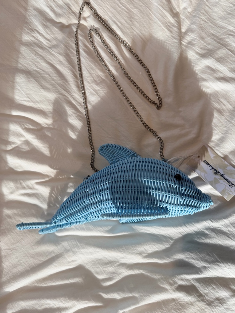 Tommy Bahama Light Blue Woven Dolphin Crossbody Bag